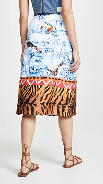 Shop Stella Jean Bird Print Midi Skirt In Blue Multi