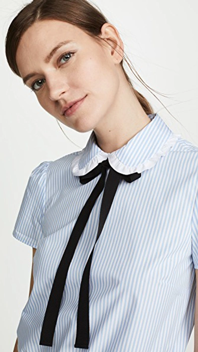 Shop Red Valentino Short Sleeve Tie Neck Blouse In Nuvola