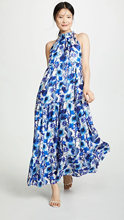 Shop Borgo De Nor Pandora Halter Neck Dress In Ivory/blue