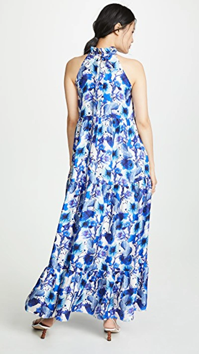 Shop Borgo De Nor Pandora Halter Neck Dress In Ivory/blue