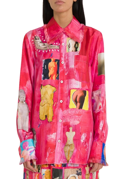 Shop Marni Silk Twill Shirt With Opi Print In Fuxia