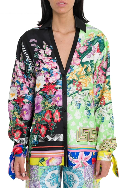 Shop Versace Floralmania Print Twill Blouse In Multicolor
