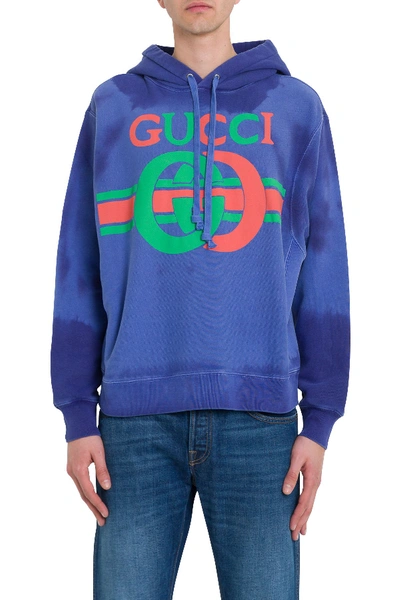 Shop Gucci Interlocking G Print Hoodie In Blu