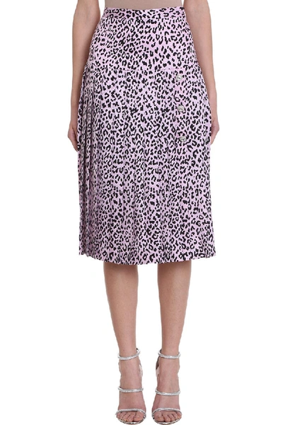 Shop Alessandra Rich Pleated Leopard Print Skirt In Rose-pink