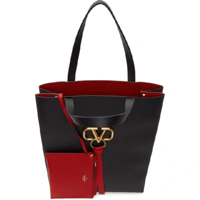 Shop Valentino Black  Garavani Large Vring North/south Shopper Tote In 0no Black