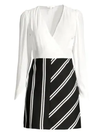 Shop Maje Solid & Stripe Faux Wrap Sheath Dress In Off White