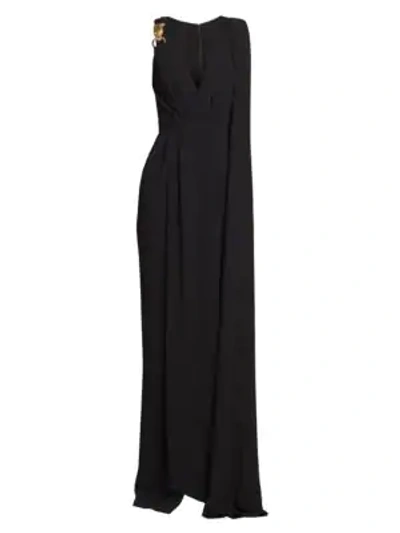 Shop Elie Saab Sable Draped V-neck Gown In Black