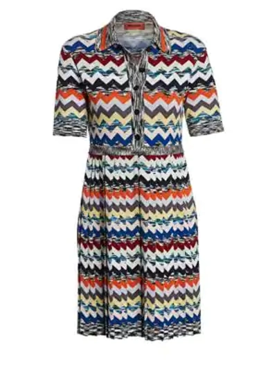 Shop Missoni Women's Zig Zag Plisse Wool Shirtdress In Neutral