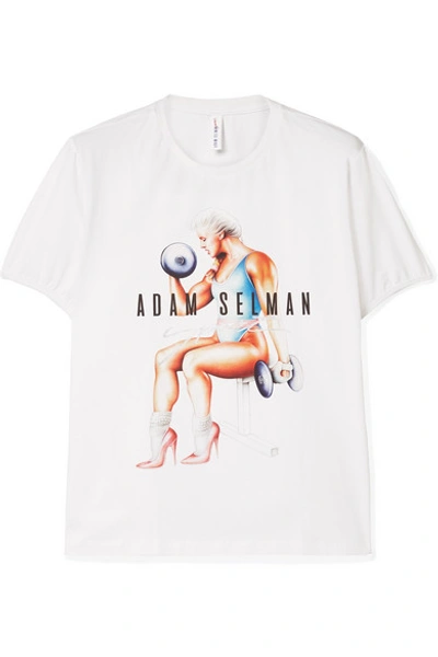 Shop Adam Selman Sport Printed Stretch-cotton Jersey T-shirt In White
