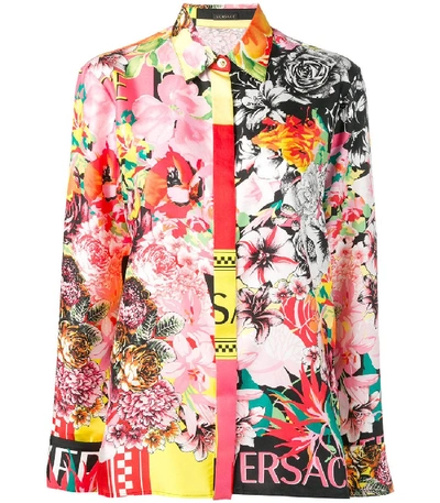 Shop Versace Floral Print Blouse In Multi