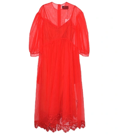 Shop Simone Rocha Lace Trim Dropped Sleeve Dress In Red