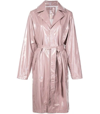 Shop Rains Long Holographic Belted Trench Coat In Pink