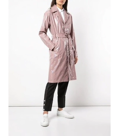 Shop Rains Long Holographic Belted Trench Coat In Pink
