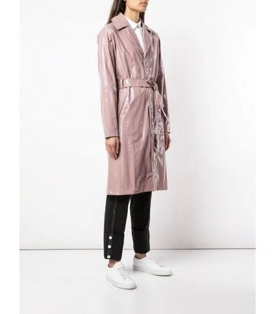 Shop Rains Long Holographic Belted Trench Coat In Pink