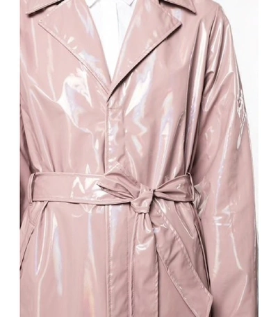 Shop Rains Long Holographic Belted Trench Coat In Pink