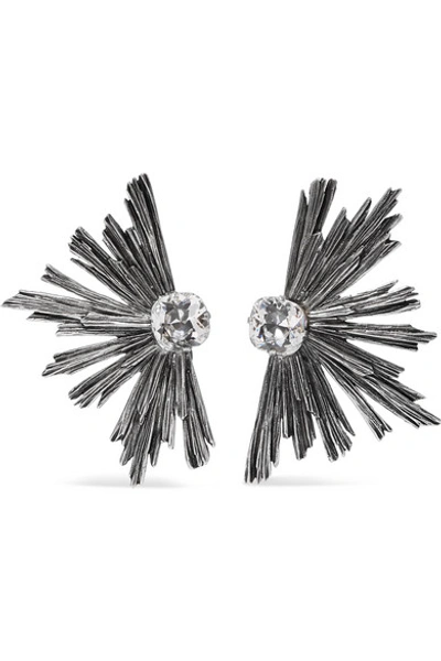 Shop Saint Laurent Silver-tone Crystal Clip Earrings