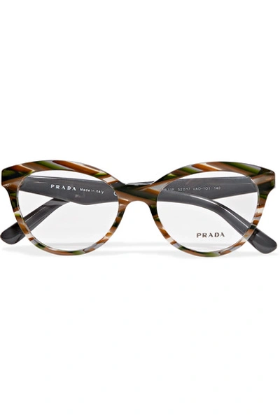 Shop Prada Round-frame Marbled Acetate Optical Glasses In Brown