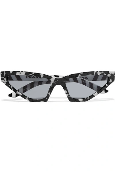Shop Prada Cat-eye Marbled Acetate Sunglasses In Black