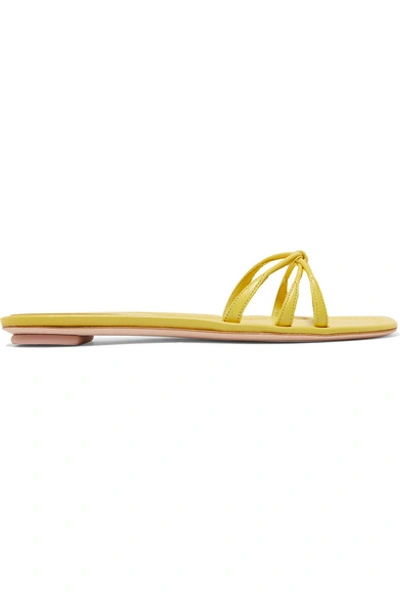 Shop Prada Leather Slides In Yellow