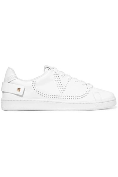 Shop Valentino Garavani Backnet Perforated Leather Sneakers In White