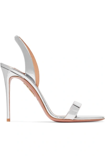 Shop Aquazzura So Nude 105 Metallic Leather Slingback Sandals In Silver