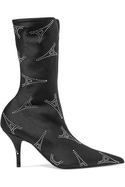 Shop Balenciaga Knife Crystal-embellished Stretch-satin Ankle Boots In Black