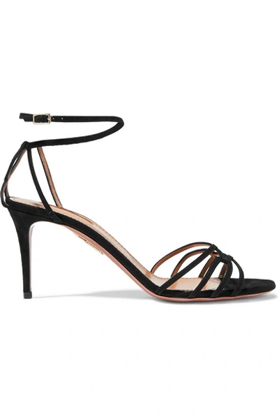 Shop Aquazzura Very First Kiss 75 Suede Sandals In Black