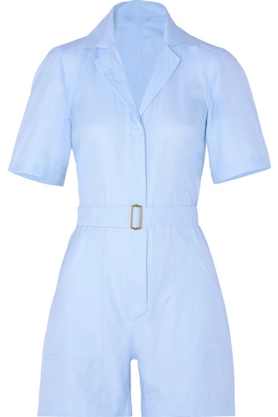 Shop Giuliva Heritage Collection The Sienna Belted Cotton Oxford Playsuit In Light Blue