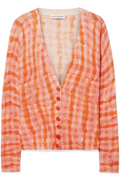 Shop Altuzarra Natalia Checked Cotton And Silk-blend Cardigan In Orange