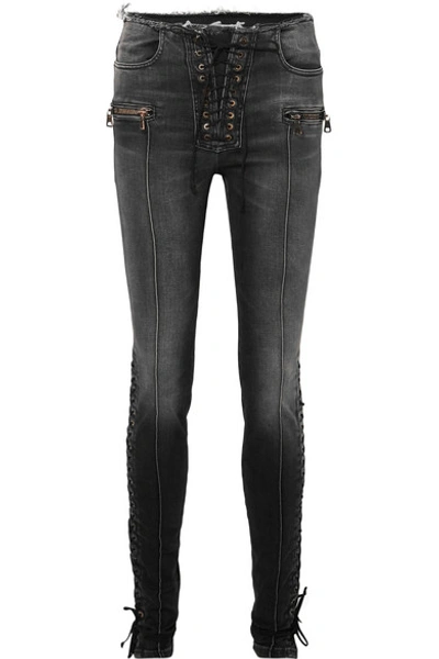 Shop Ben Taverniti Unravel Project Lace-up High-rise Skinny Jeans In Black