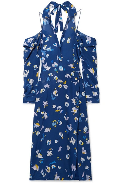 Shop Altuzarra Chiara Cold-shoulder Floral-print Silk Crepe De Chine Midi Dress In Blue