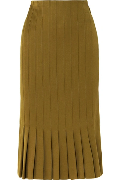 Shop Haider Ackermann Pleated Twill Midi Skirt In Army Green