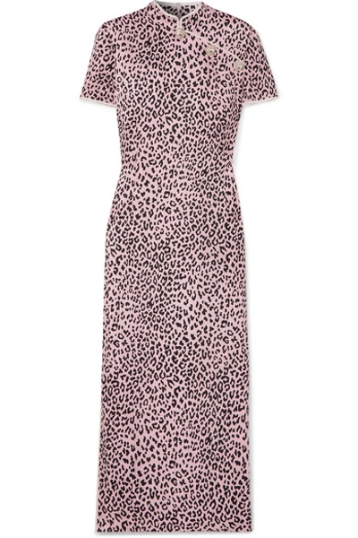 Shop Alessandra Rich Crystal-embellished Leopard-print Silk-jacquard Midi Dress In Lilac