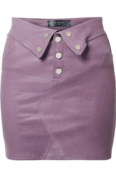 Shop Amiri Fold-over Leather Mini Skirt In Grape