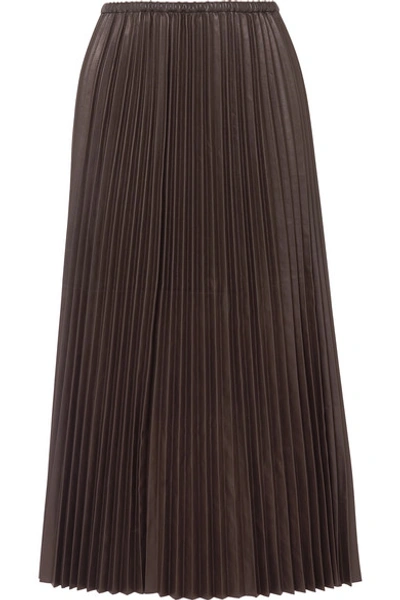 Shop Valentino Pleated Leather Maxi Skirt In Black