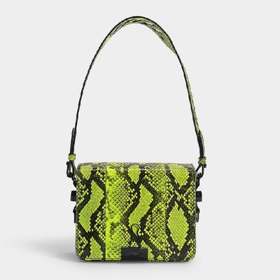 Shop Off-white Off White | Python Flap Bag In Neon Yellow Python Printed Calfskin