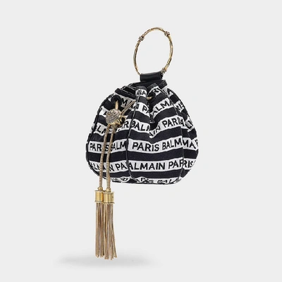 Shop Balmain | Mini B-bucket Bag In Black And White Mariniere Jacquard