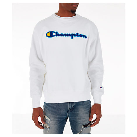 champion reverse weave chenille logo white hoodie