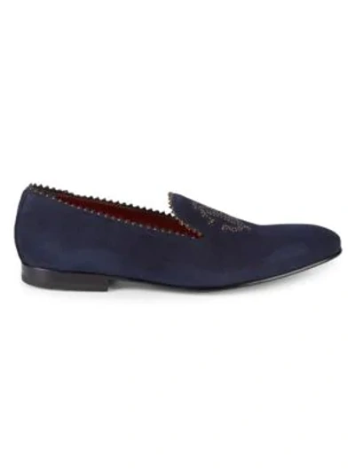 Shop Roberto Cavalli Suede Smoking Slippers In Blue