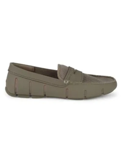 Shop Swims Mesh-detailed Penny Loafers In Khaki