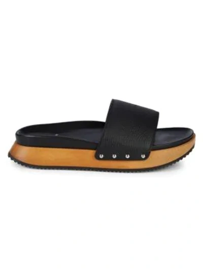Shop Buscemi Topanga Leather & Wood Slide Sandals In Black