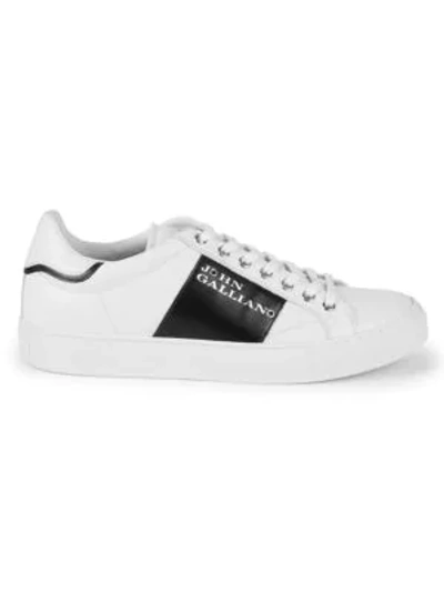 Shop John Galliano Logo Patch Leather Low-top Sneakers In White