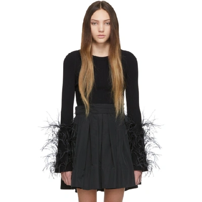 Shop Valentino Black Feather Sweater In 0no Black