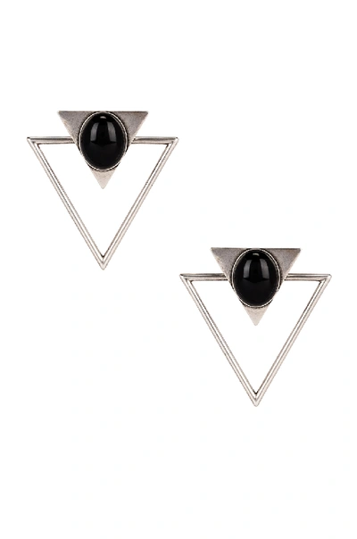 Shop Saint Laurent Triangle Earrings In Silver & Black