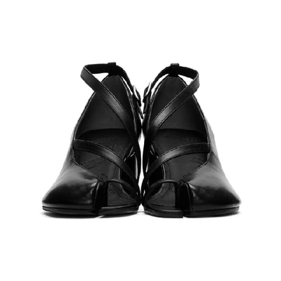 Shop Maison Margiela Black Exposed Toe Ankle Strap Tabi Sandals In T8013  Blac