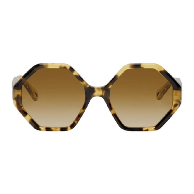 Shop Chloé Tortoiseshell Acetate Oversized Hexagonal Sunglasses