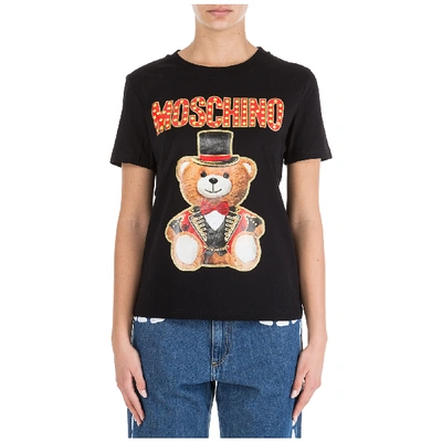 Shop Moschino Women's T-shirt Short Sleeve Crew Neck Round Teddy Circus In Black