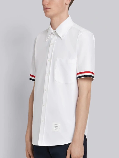 Shop Thom Browne White Oxford Grosgrain Cuff Shirt