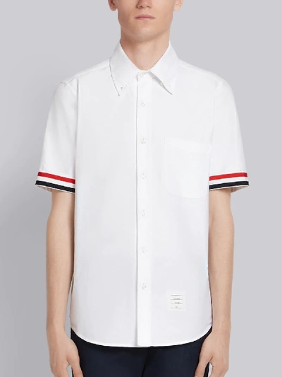 Shop Thom Browne White Oxford Grosgrain Cuff Shirt