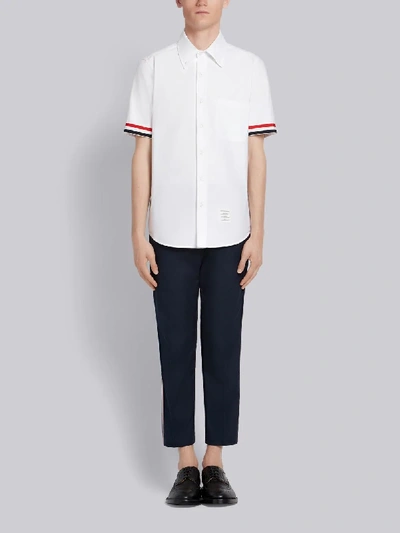 Shop Thom Browne White Oxford Grosgrain Cuff Shirt